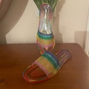 NIB Jacelyn Rainbow Rhinestone Embellished Banded Jelly Sandals
